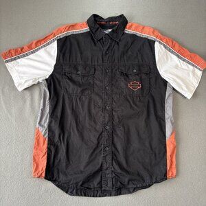 Harley-Davidson Motorcycle Short Sleeve Embroidered Button Up Shirt Men's Size L